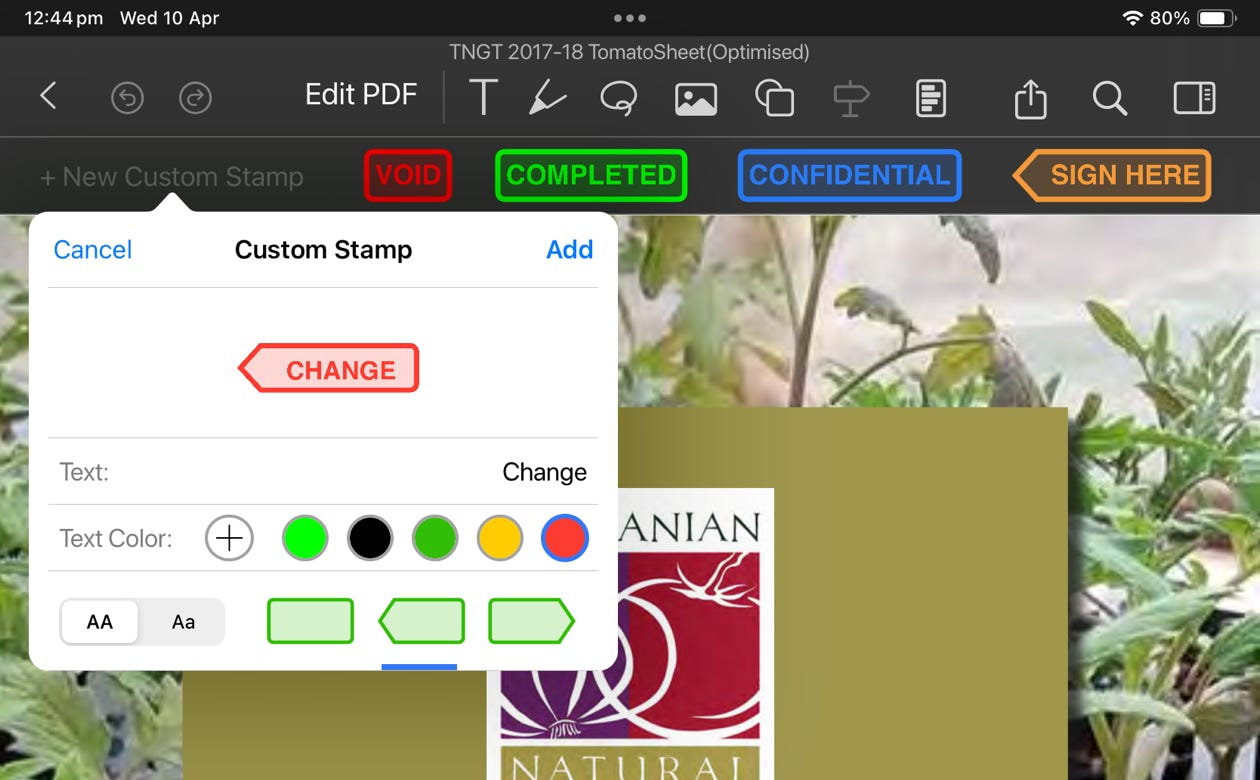 Creating custom stamps in PDF Office with a preview window popup window