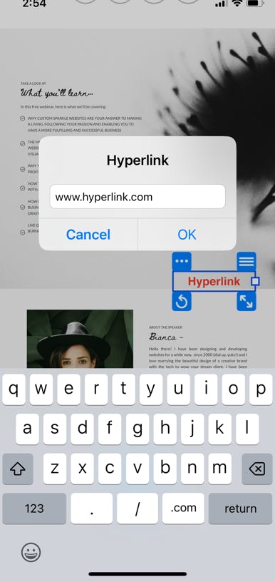 Linking (hot or inline) within PDF Office on an iPhone Pro in portrait